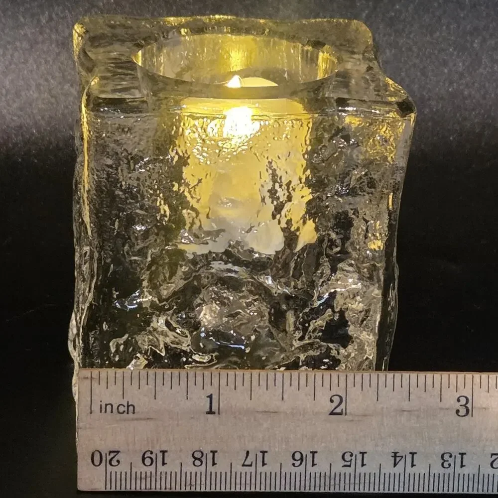 Vintage MCM Iced Glass Cube Tea Light Candle Holder Likely Finnish Scandinavian